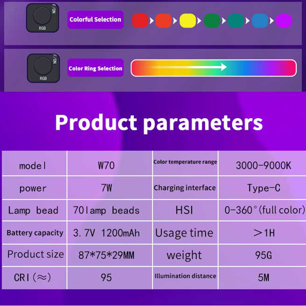 جيب RGB كامل اللون 3000-9000K LED الفيديو الضوئي ملء مصباح VLog