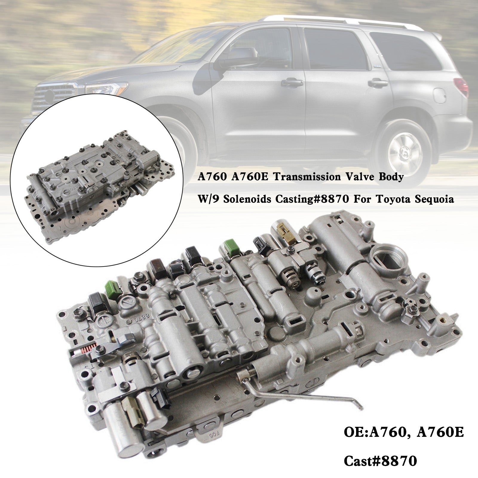 Cuerpo de válvula de transmisión A760 A760E con 9 solenoides de fundición #8870 para Toyota Sequoia