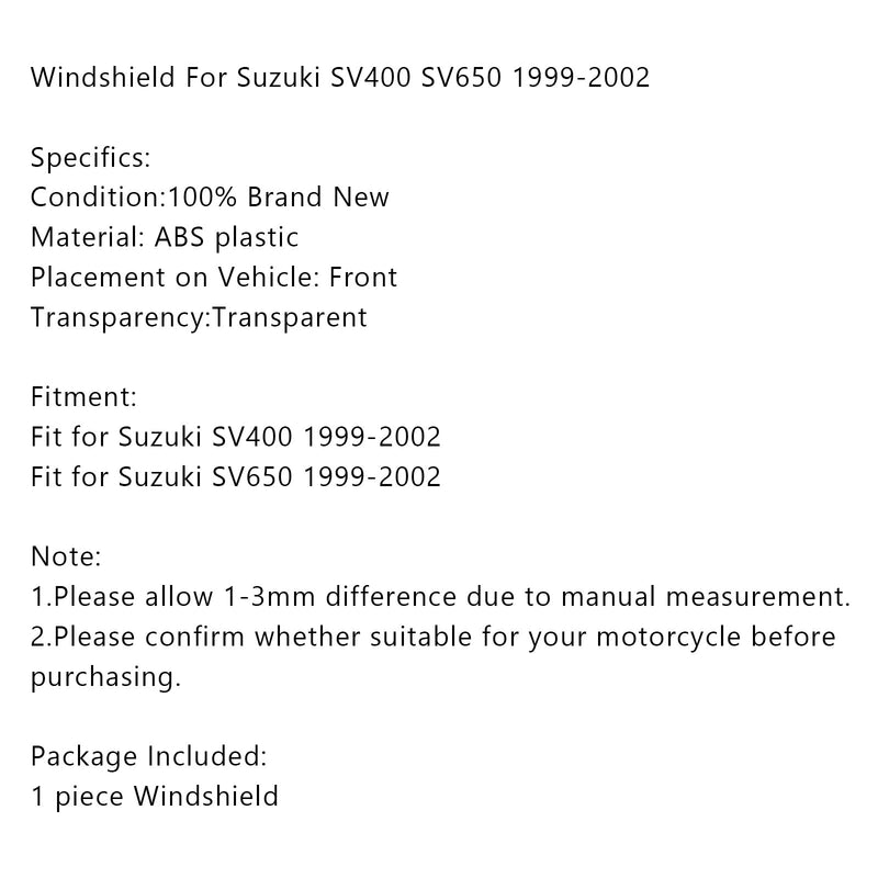 Suzuki SV400 SV650 1999-2002 ABS Windshield Windscreen Wind Shield Protector