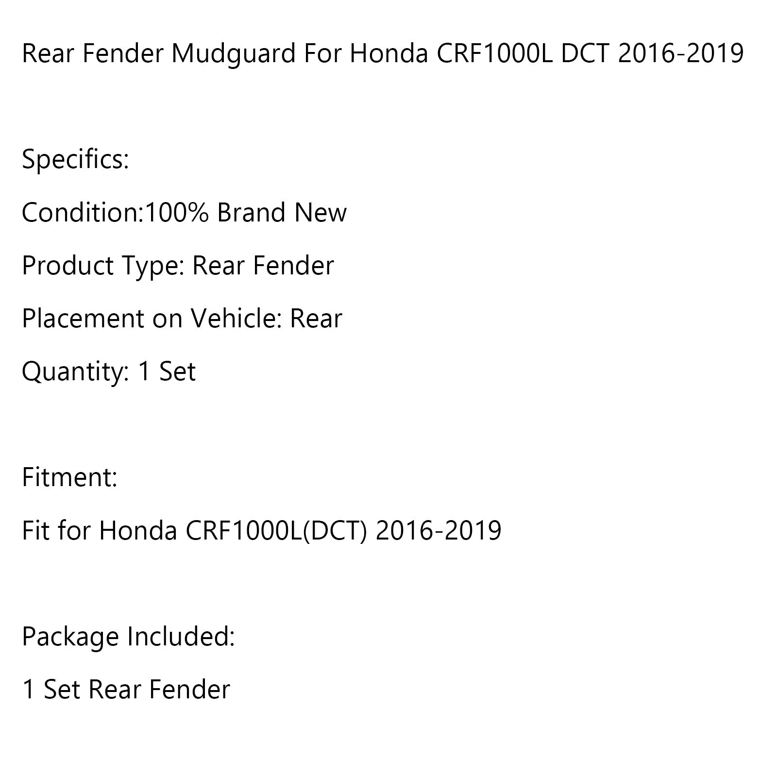 Guardabarros trasero guardabarros rueda Hugger protector contra salpicaduras para Honda CRF1000L DCT 16-19 genérico