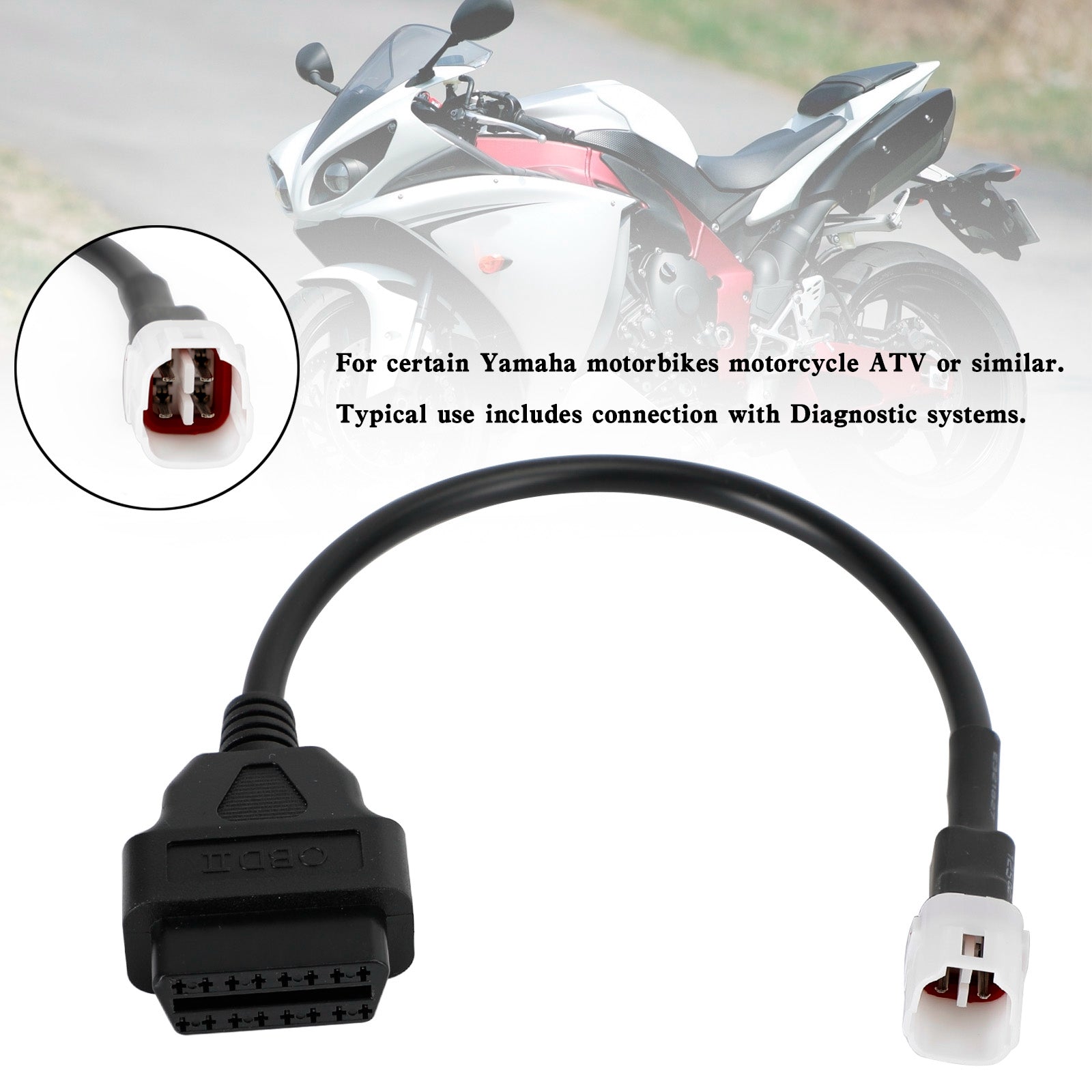 Yamaha R1 R6 MT09 4 Pin to OBD2 Cable Diagnostic Adapter Connector