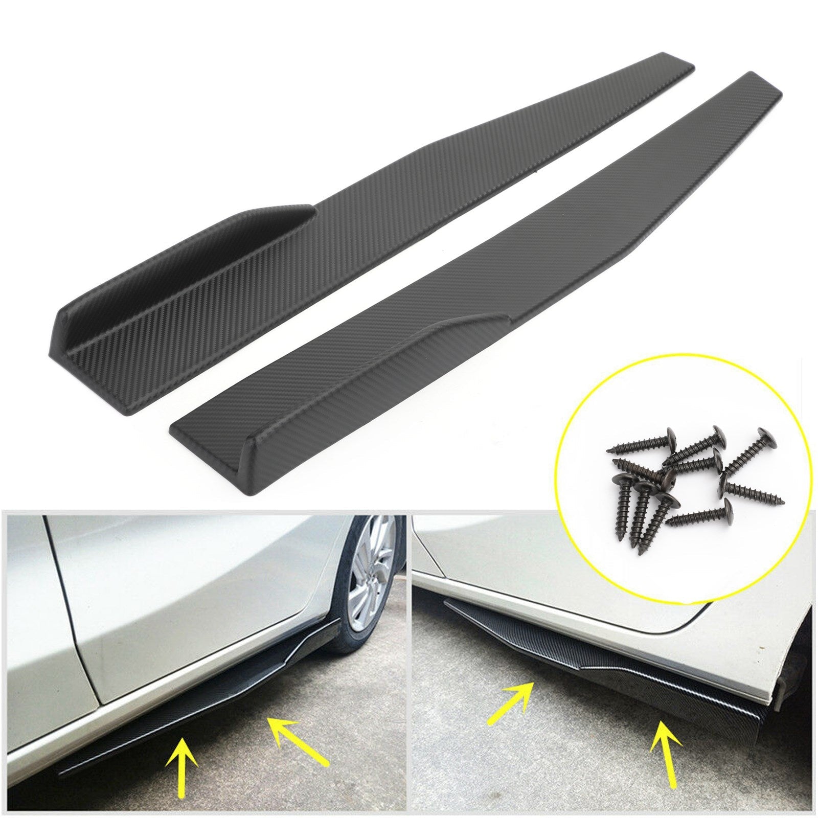 Pair 45cm Car Carbon Fiber Side Skirts Rocker Splitters Diffuser Winglet Wings Generic