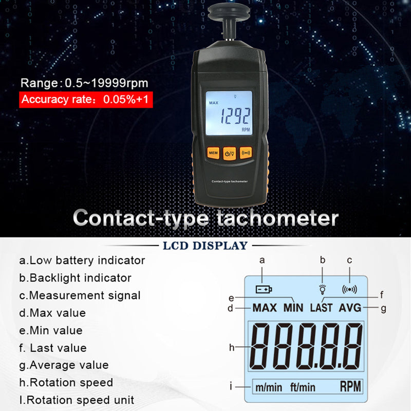 GM8906 Motor de contacto digital portátil Tacómetro LCD Velocímetro Tach RPM Tester