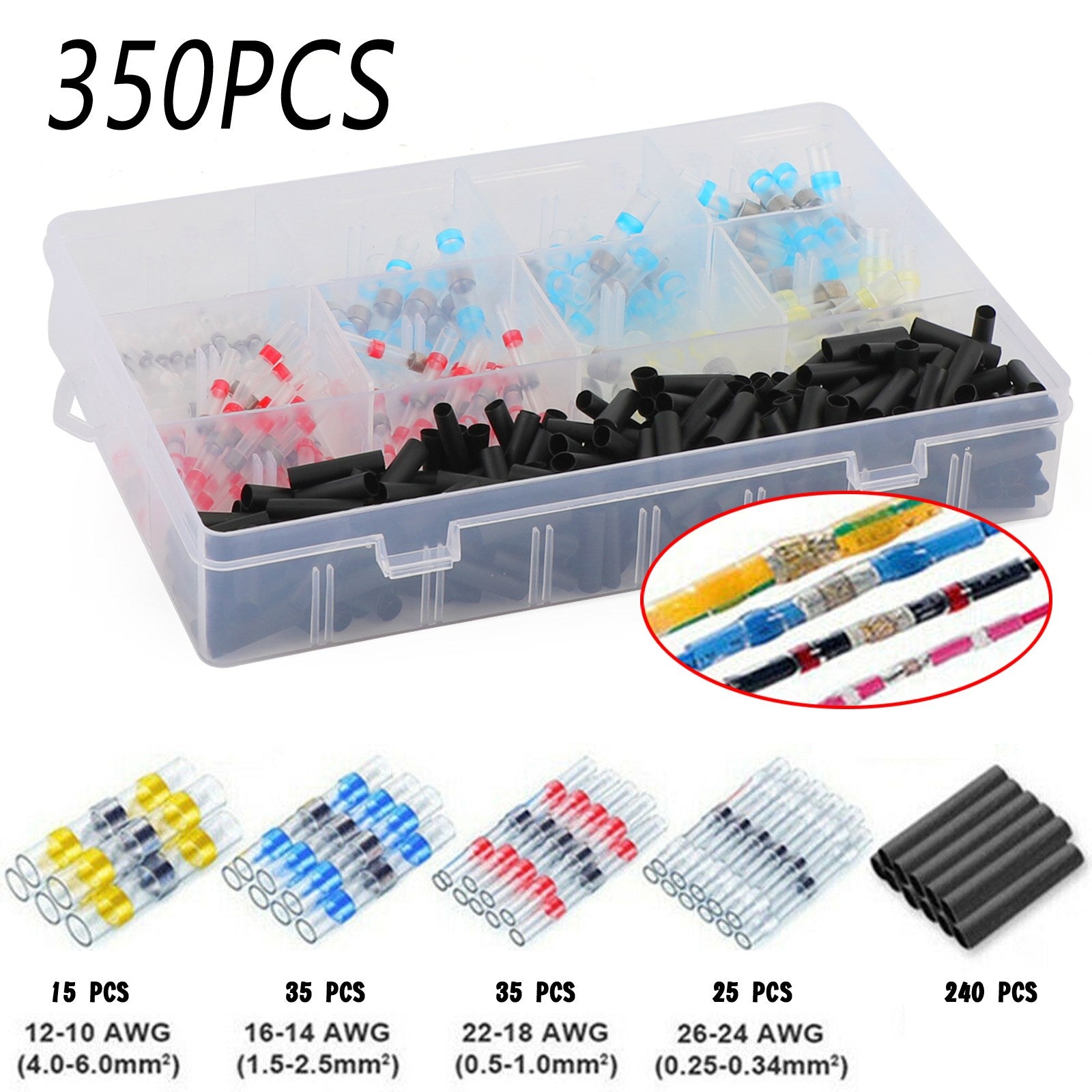 600PC Solder Sleeve Seal Electrical Butt Wire Heat Shrink Terminal Connector Kit Generic