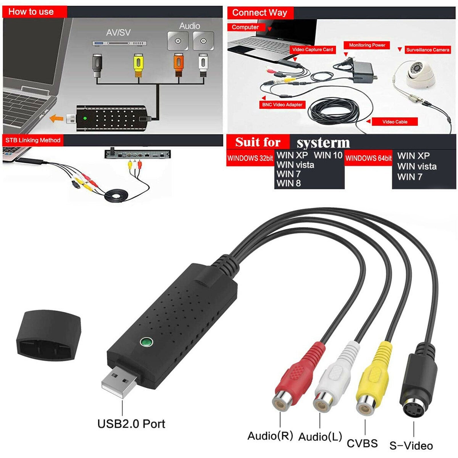 USB 2.0 Audio TV Video VHS a DVD VCR PC HDD Convertidor Adaptador Tarjeta de captura