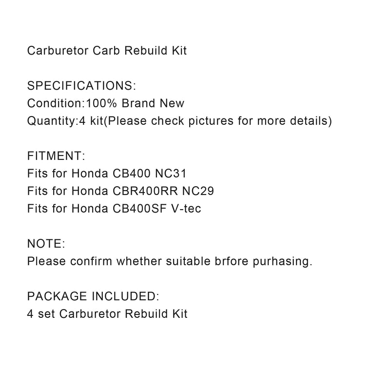 4X Vergaser Reparatur Satz para Honda CB400 NC31 CBR400RR NC29 CB400SF V-tec Generic