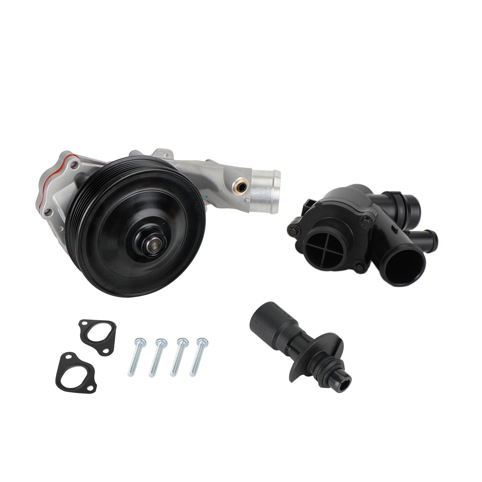 Jaguar 2011 - 2015 XJ Water Pump w/ Bolts Gaskets Connector + Thermostat Kit