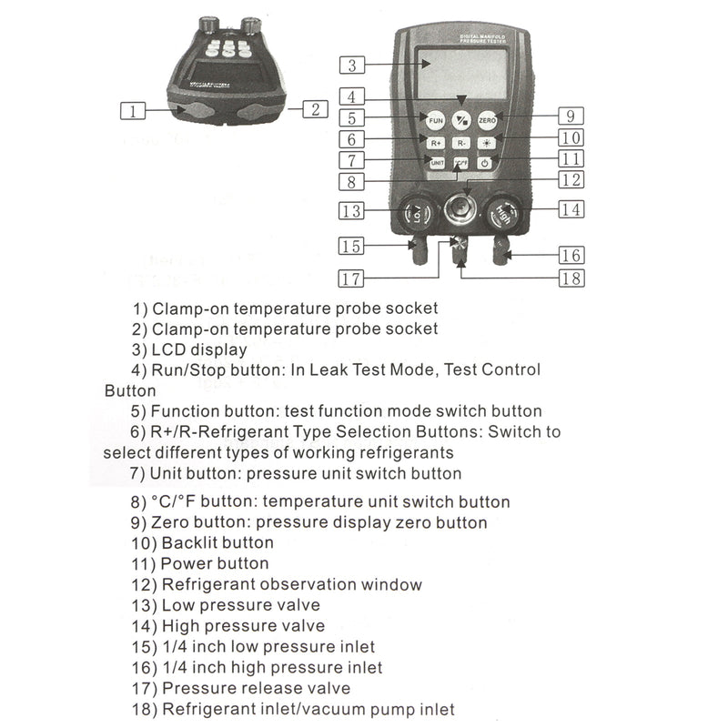 Juego de manómetros digitales Prueba de presión y temperatura Prueba de fugas de presión del colector HVAC