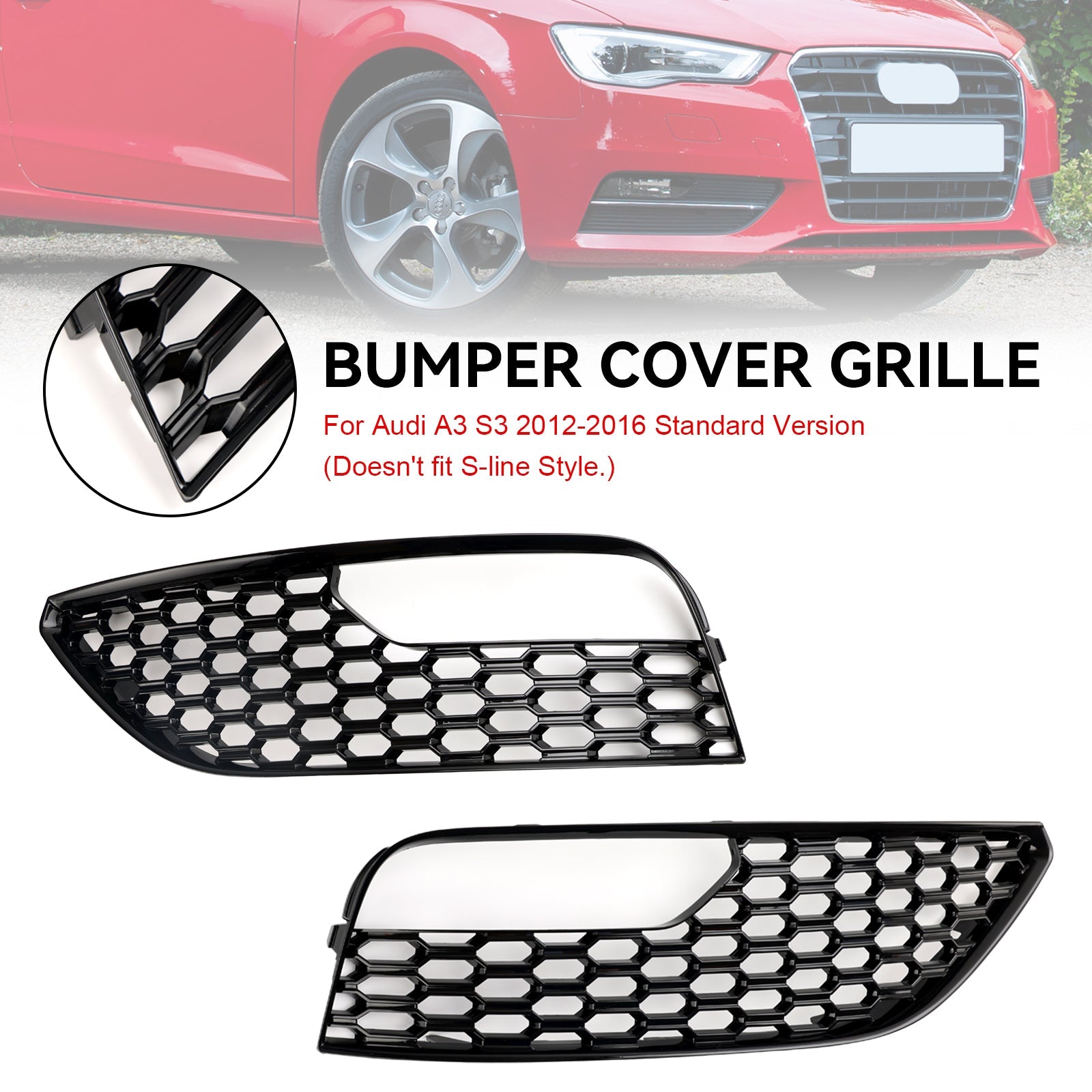 Audi A3 2012-2016 Mesh 2PCS Front Bumper Fog Light Surround Cover Grille