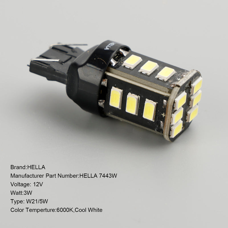 10X For HELLA LED Retrofit 7443W LED W21/5W 12V 3W W3x16Q 6000K