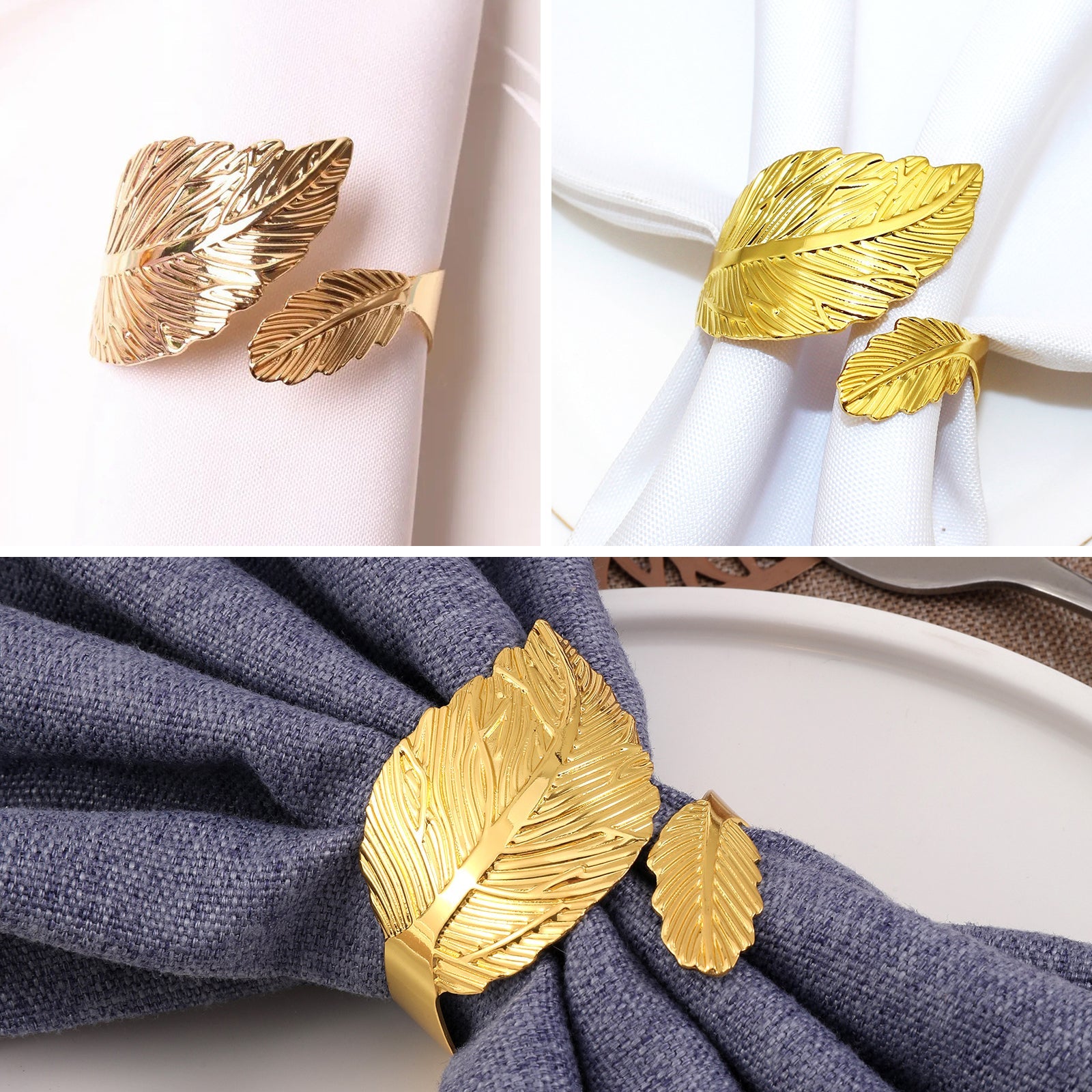 6PCS Napkin Rings Leaf Napkin Holder Adornmen Alloy Golden