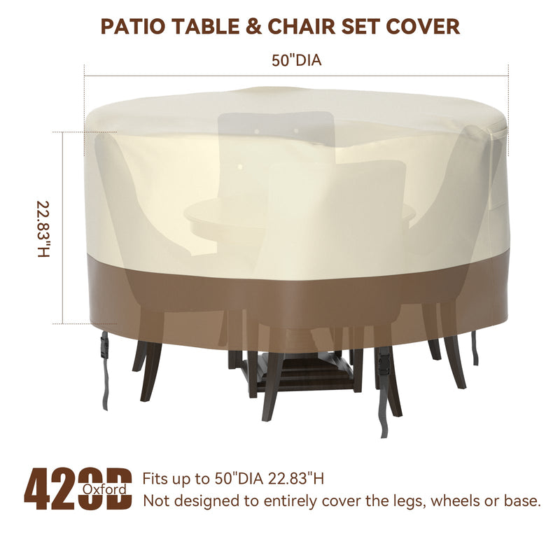 غطاء أثاث الفناء الدائري المقاوم للماء 420D للطاولة والكراسي الخارجية