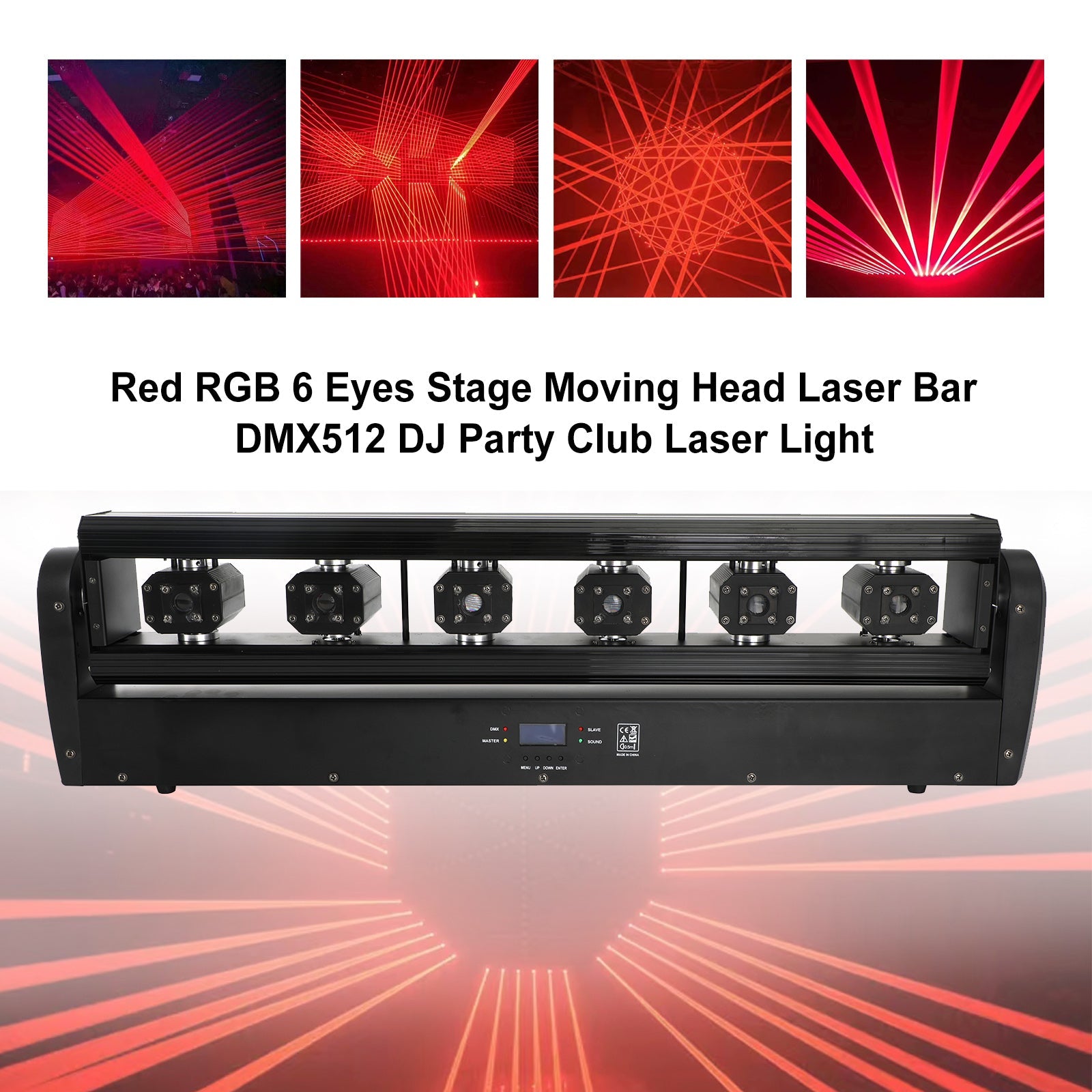 Rojo RGB 6 ojos etapa cabeza móvil barra láser DMX512 DJ Party Club luz láser