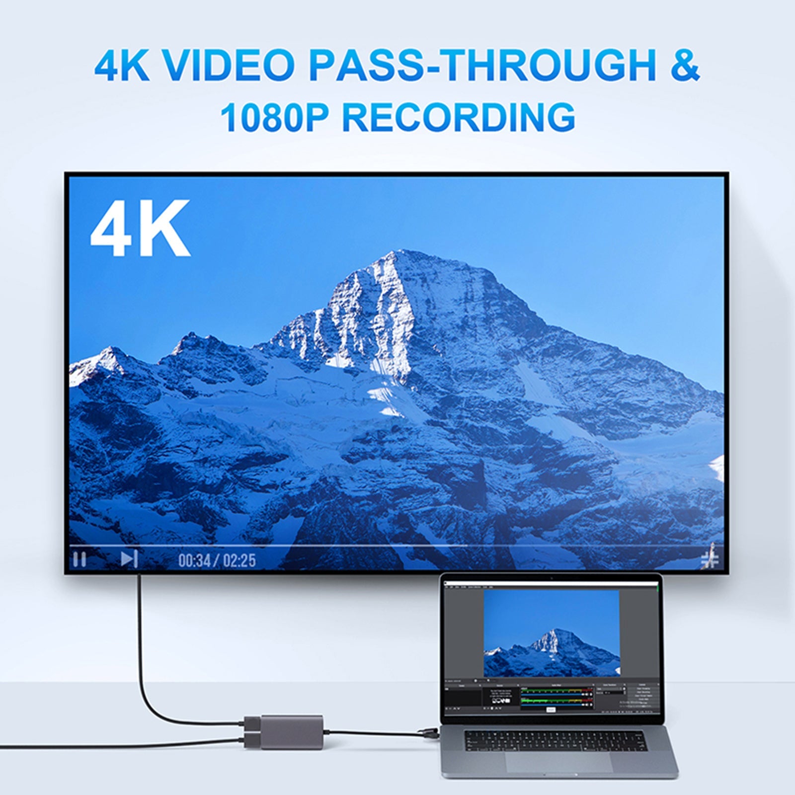 بطاقة التقاط فيديو 1080P60fps HDMI إلى 4K HDMI Loop-out USB3.0 Type-C Grabber