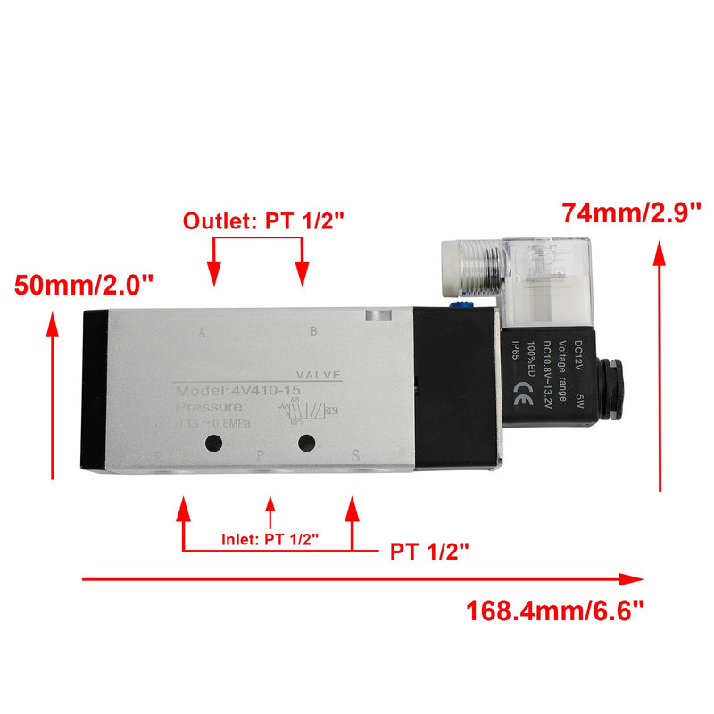 Válvula de aire solenoide eléctrica neumática 4V310-10 DC 12V 2 posiciones 5 vías PT 1/2 "