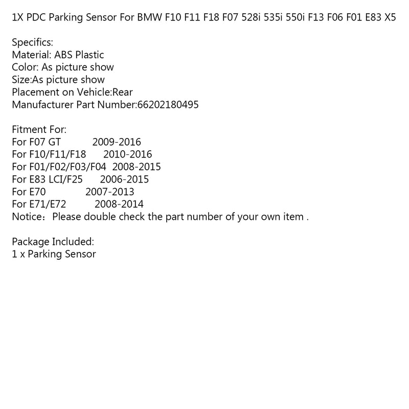 1 sensor de aparcamiento PDC para BMW F10 F11 F18 F07 528i 535i 550i F13 F06 F01 E83 X5 genérico