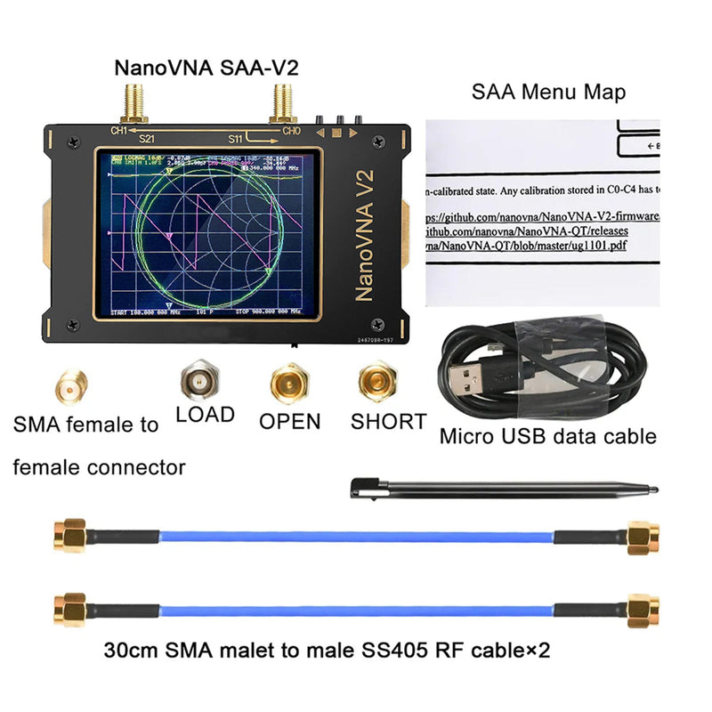 NanoVNA V2 3G 3,2" analizador de antena de red vectorial 50kHz-3GHz para onda corta