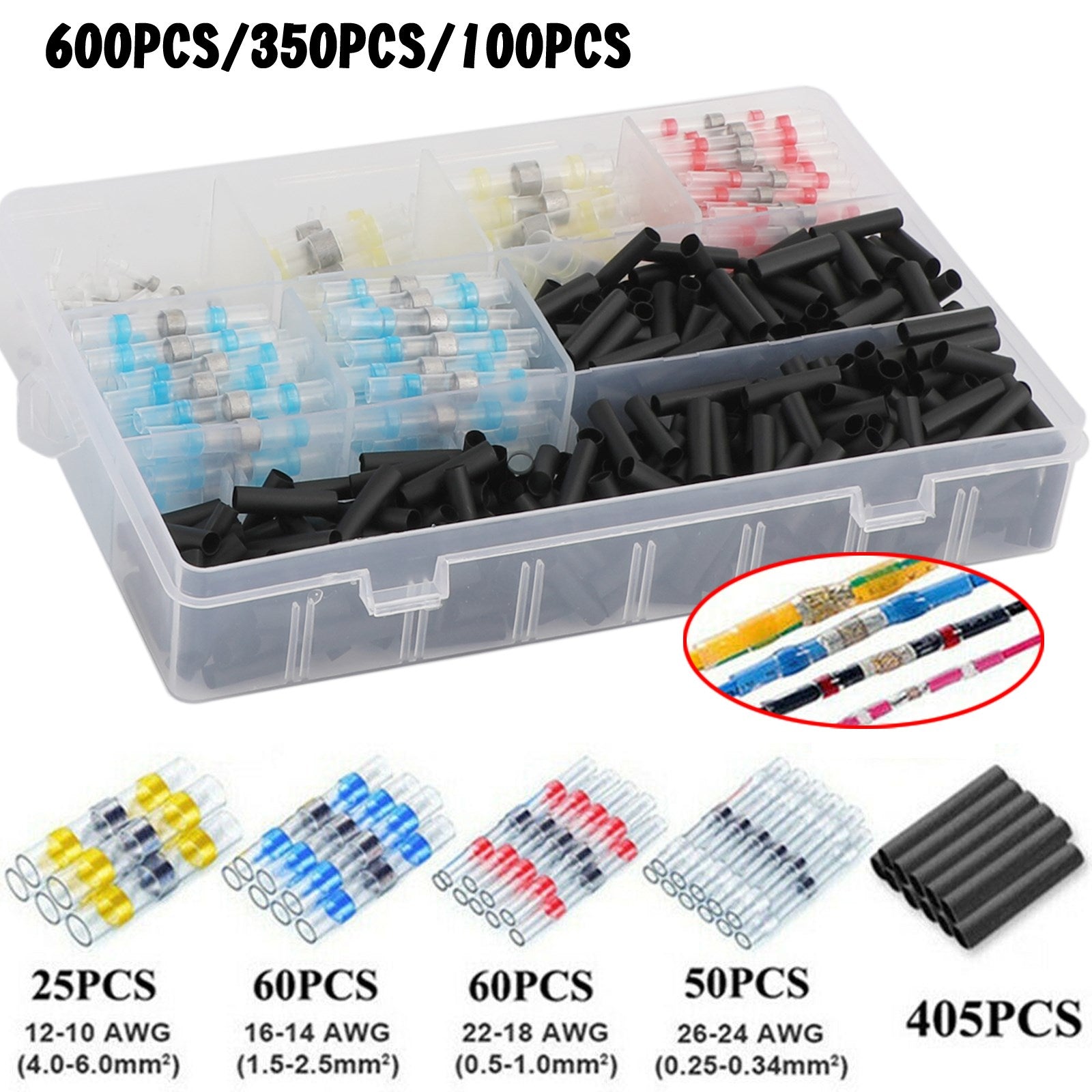 Kit de conector de terminal termorretráctil de alambre a tope eléctrico con sello de manga de soldadura de 600 piezas genérico