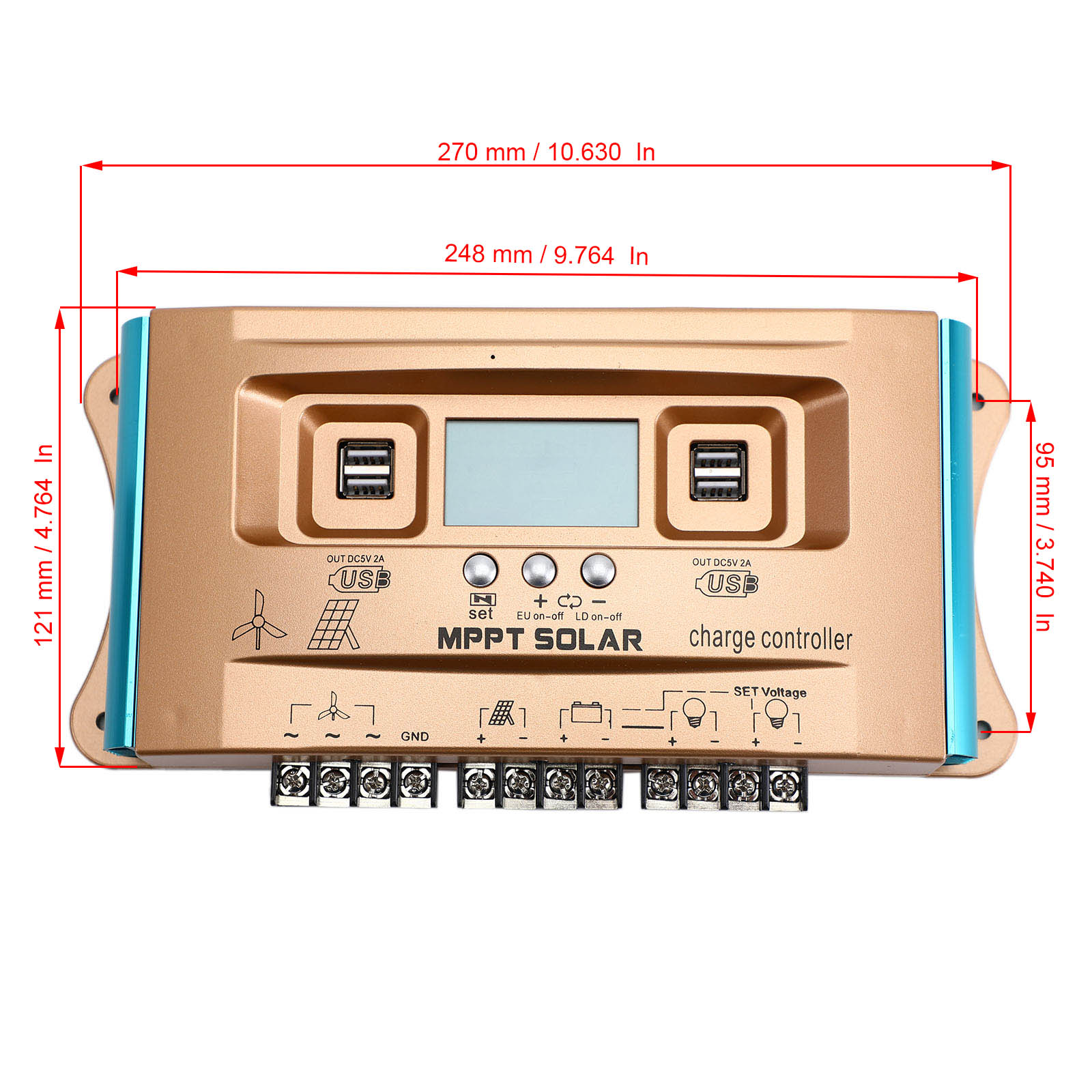 MPPT AUTO Dual USB Wind Solar Hybrid Charge Controller Charger 12V-60V