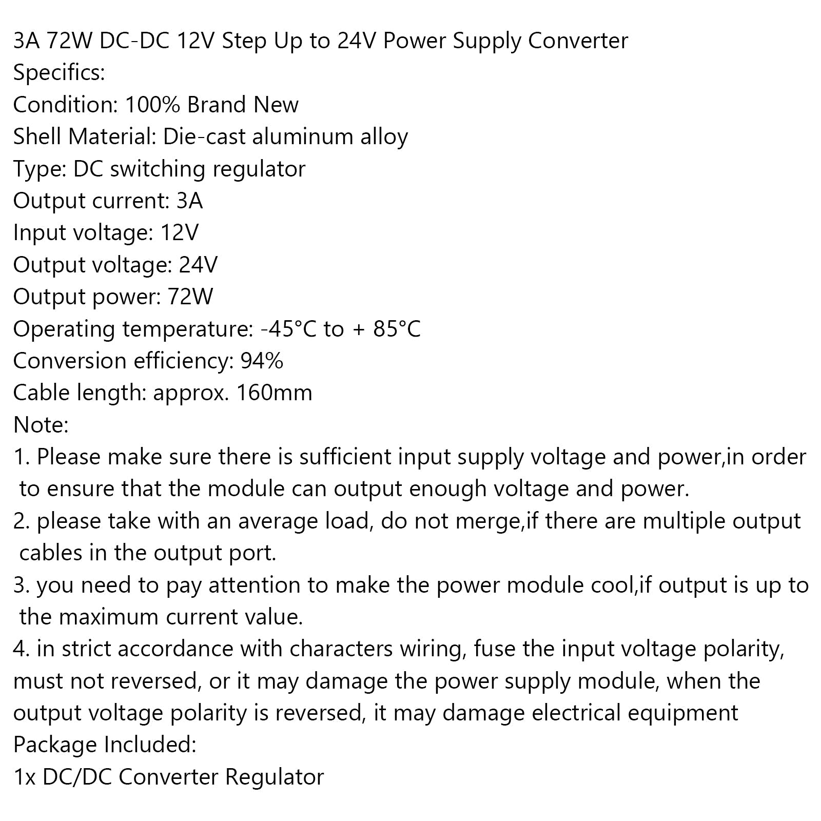 DC-DC 12V Step Up to 24V 3A 72W Car Power Supply Converter Regulator Waterproof