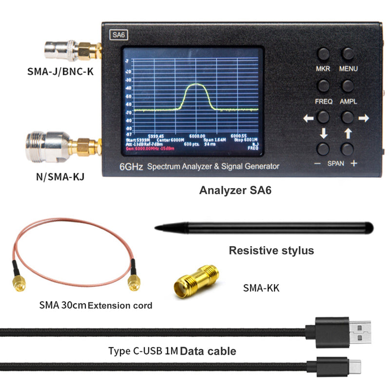 SA6 6GHz portátil de mano 3,2" analizador de espectro generador de señal 35-6200MHz