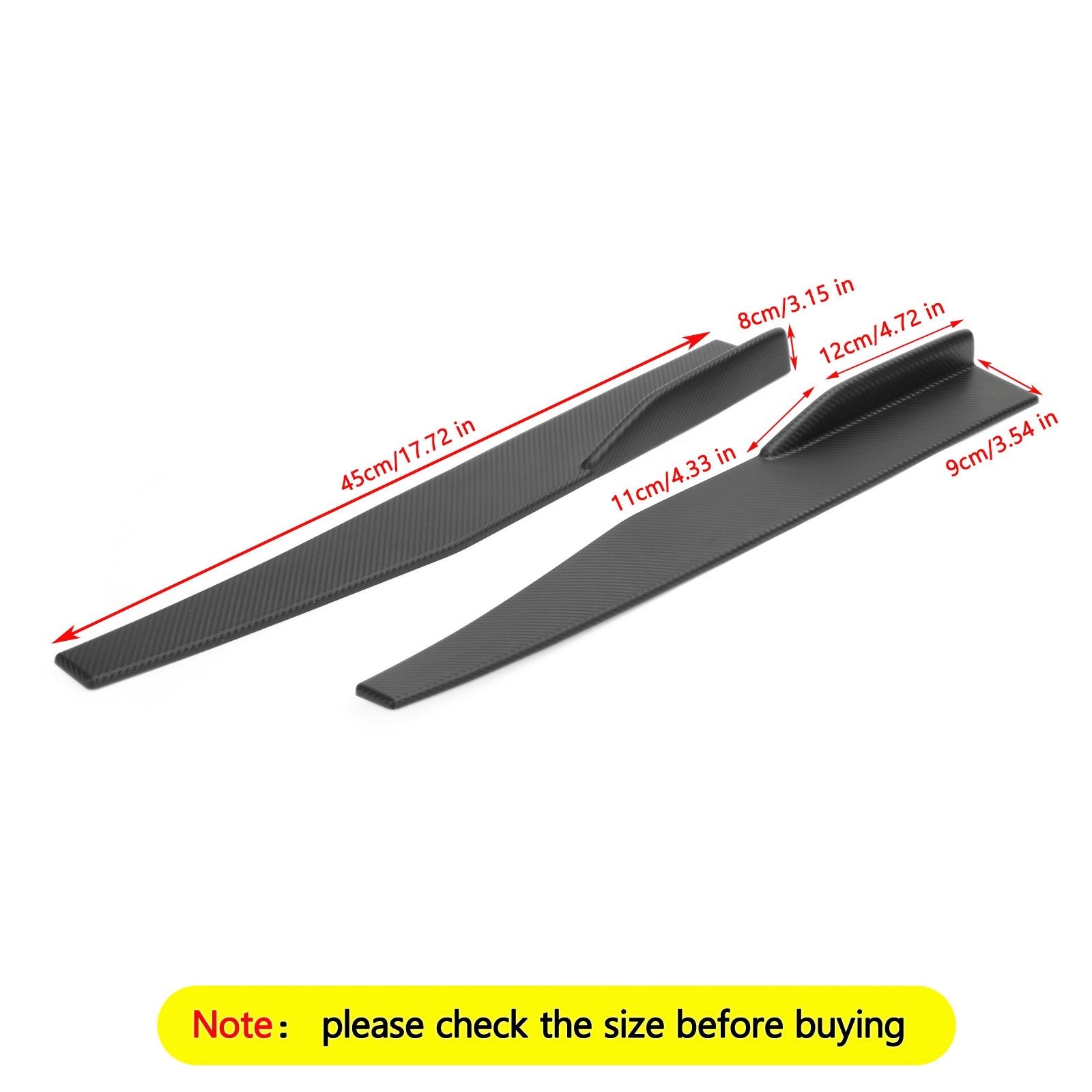 Pair 45cm Car Carbon Fiber Side Skirts Rocker Splitters Diffuser Winglet Wings Generic