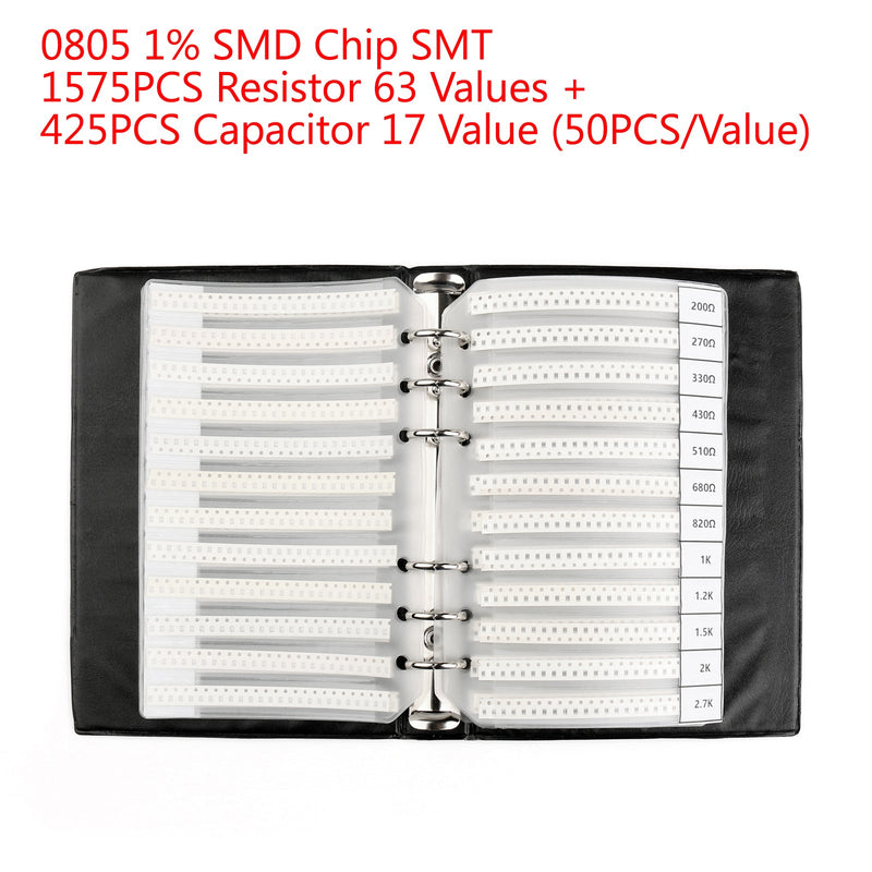 2000PCS 0805 1% SMD Chip SMT Resistor 63 Valores + Condensador 17 Libro de muestras de valor