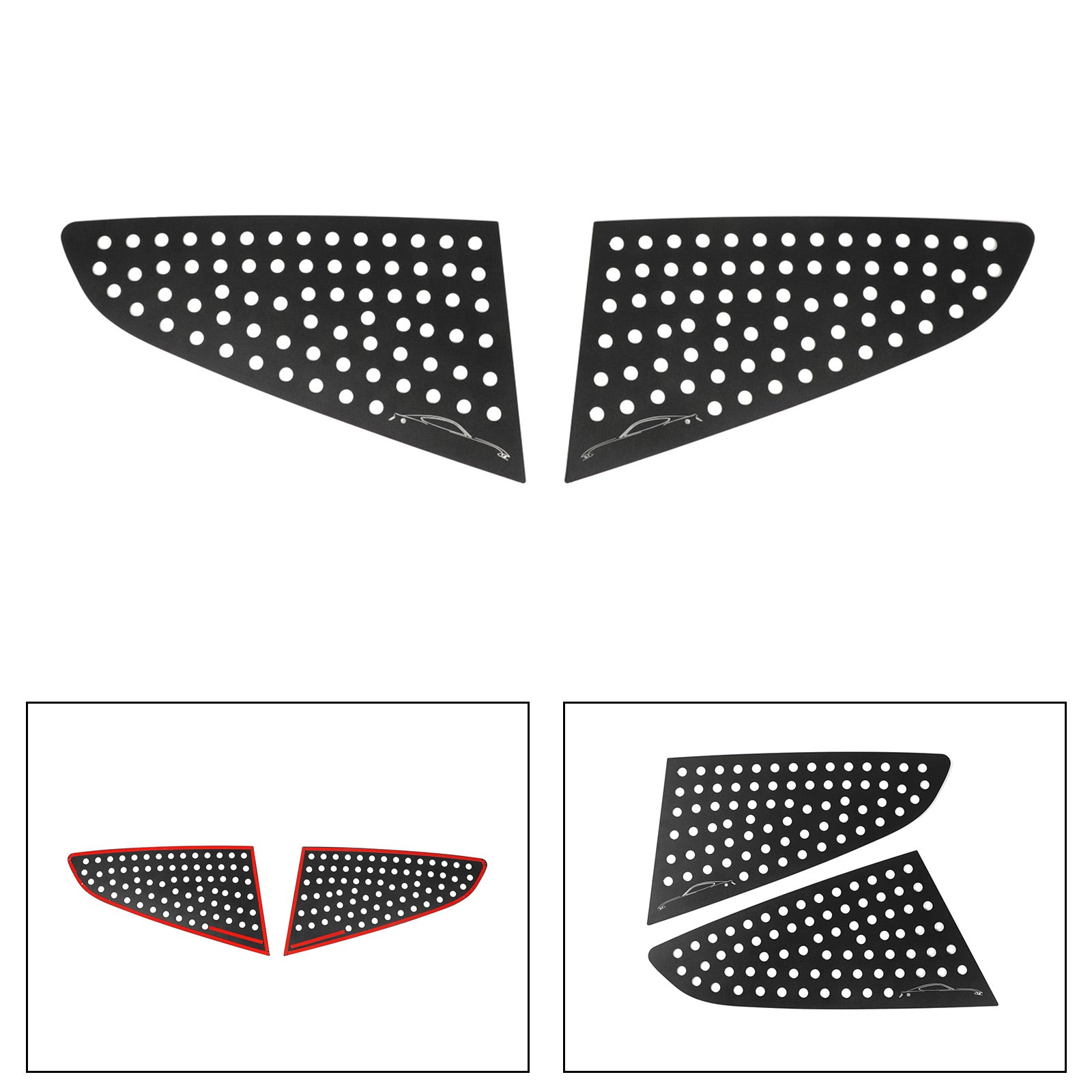 Alloy Black Rear Triangular Window Louver Cover Trim For Ford Mustang 2015-2019 Generic