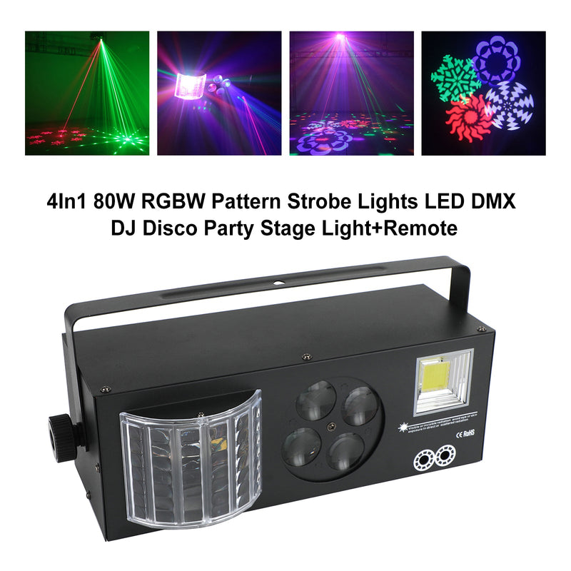 4In1 80W RGBW نمط ستروب أضواء LED DMX DJ ديسكو حزب المرحلة الخفيفة + البعيد