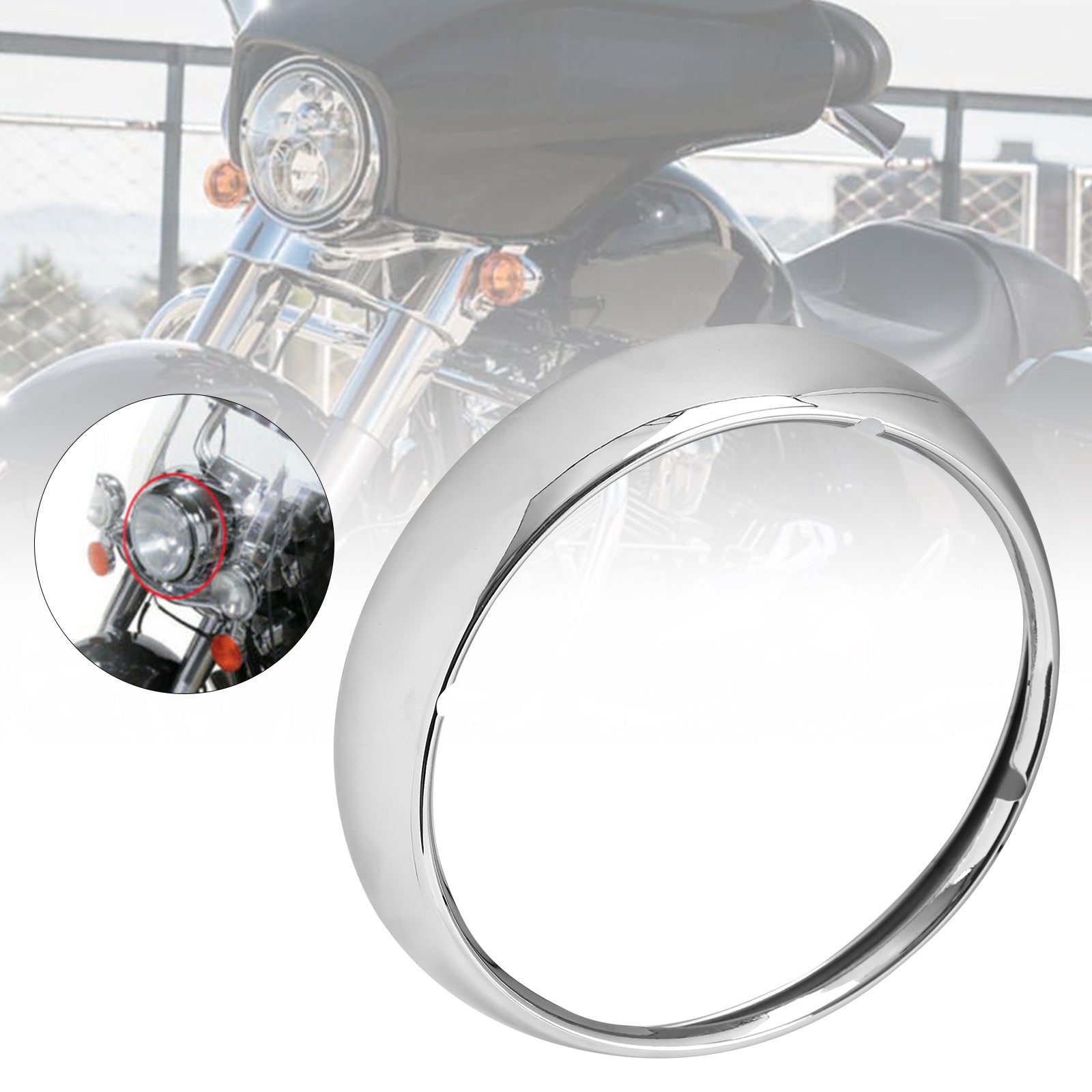 Cubierta de luz de anillo embellecedora de faro cromado de 7" para Touring Road King 67712-83A Genérico