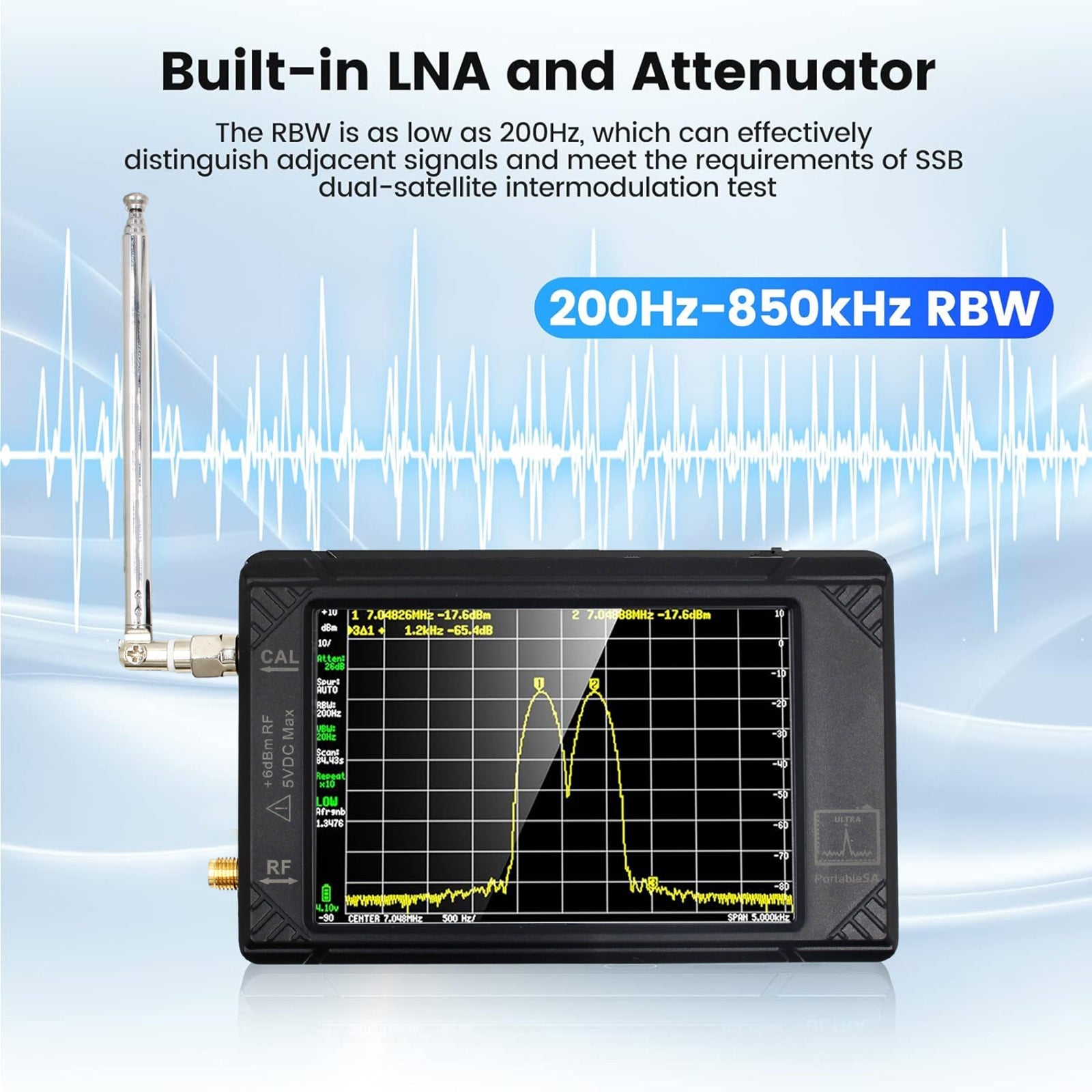 LCD táctil de 4 "para analizador de espectro pequeño portátil TinySA ULTRA 100K-5,3 GHz