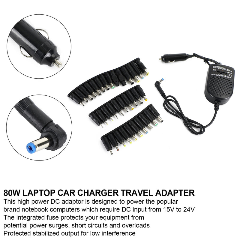 Fuente de alimentación Univ de 12V 80W para computadora portátil para automóvil con 34 puntas universales 12V 80W