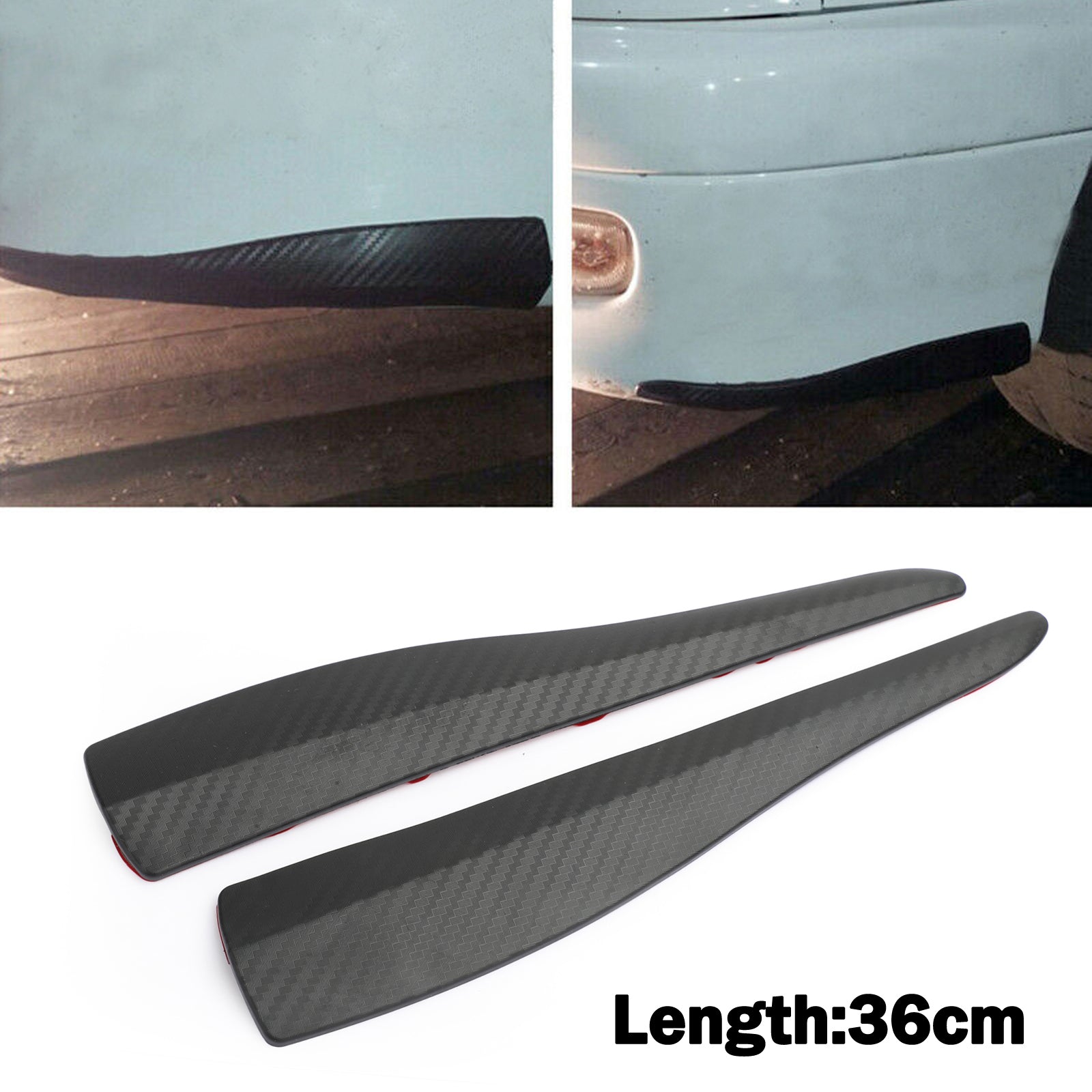 2pcs 36cm Rubber Car Front Rear Bumper Lip Anti-collision Strip Carbon Fiber Generic