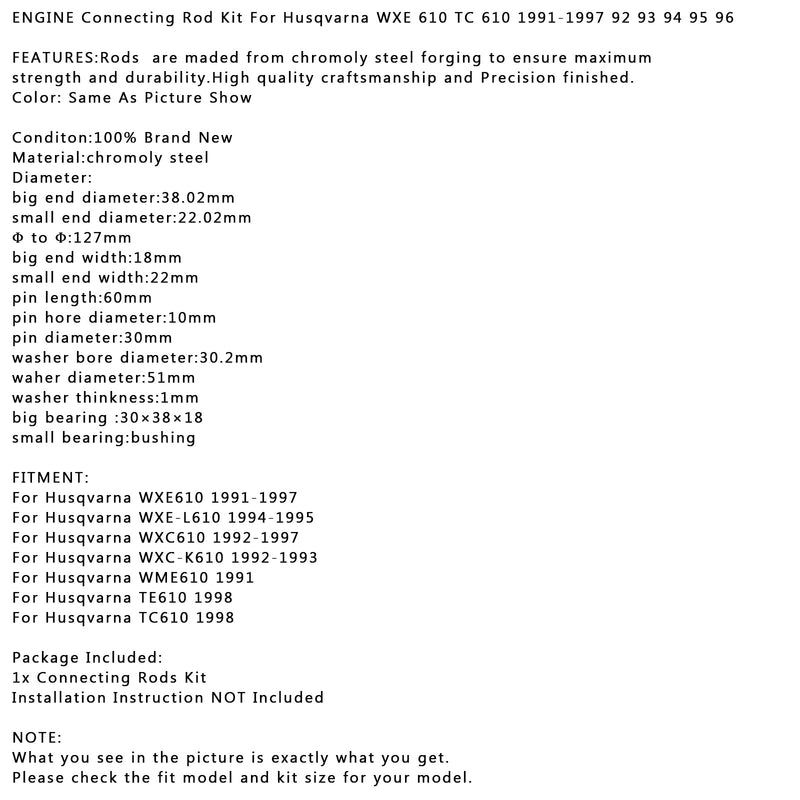 Kit de biela de motor para Husqvarna WXE 610 TC 610 1991-1997 92 93 94 95 96 genérico 