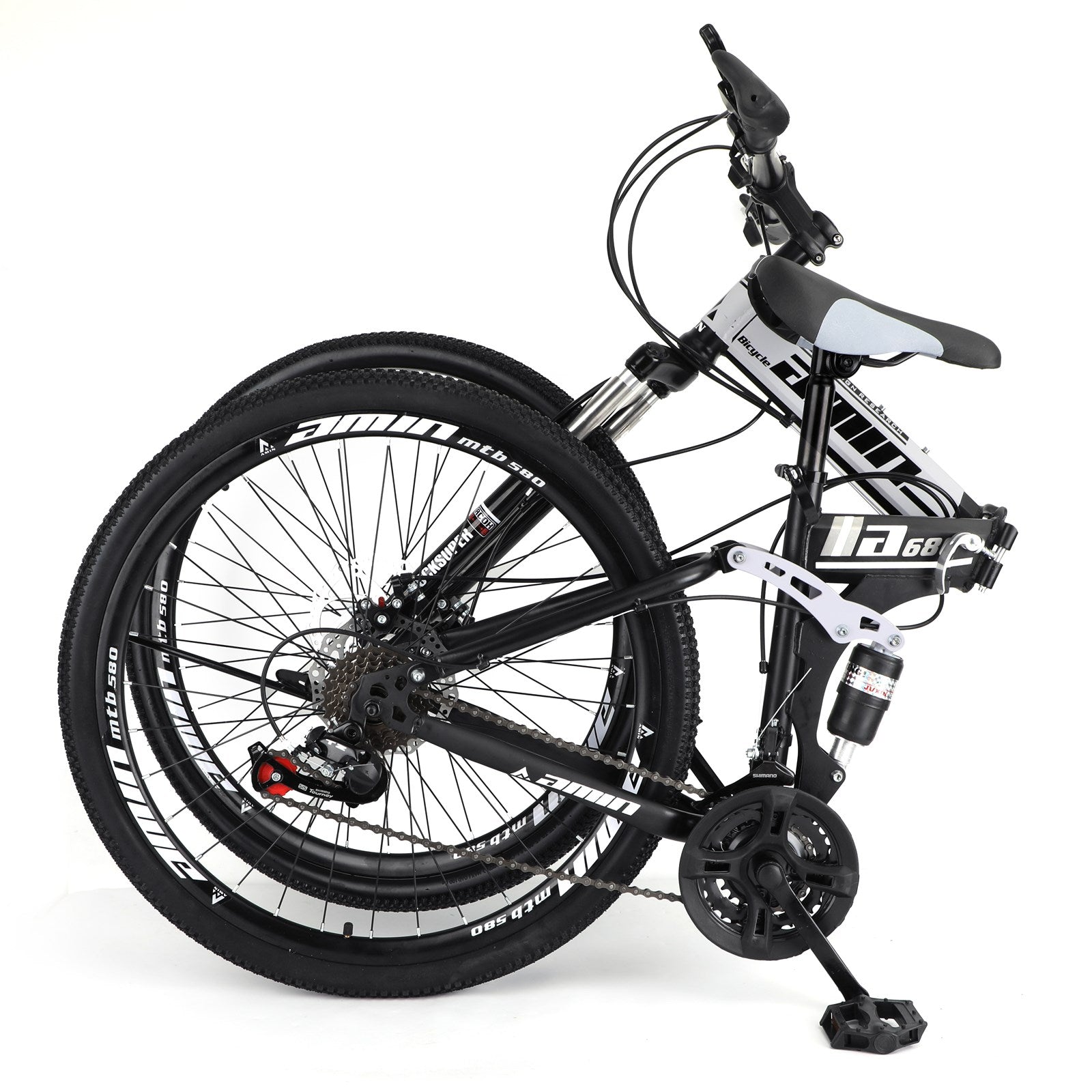 26 Inch Folding Mountain Bike White&Black