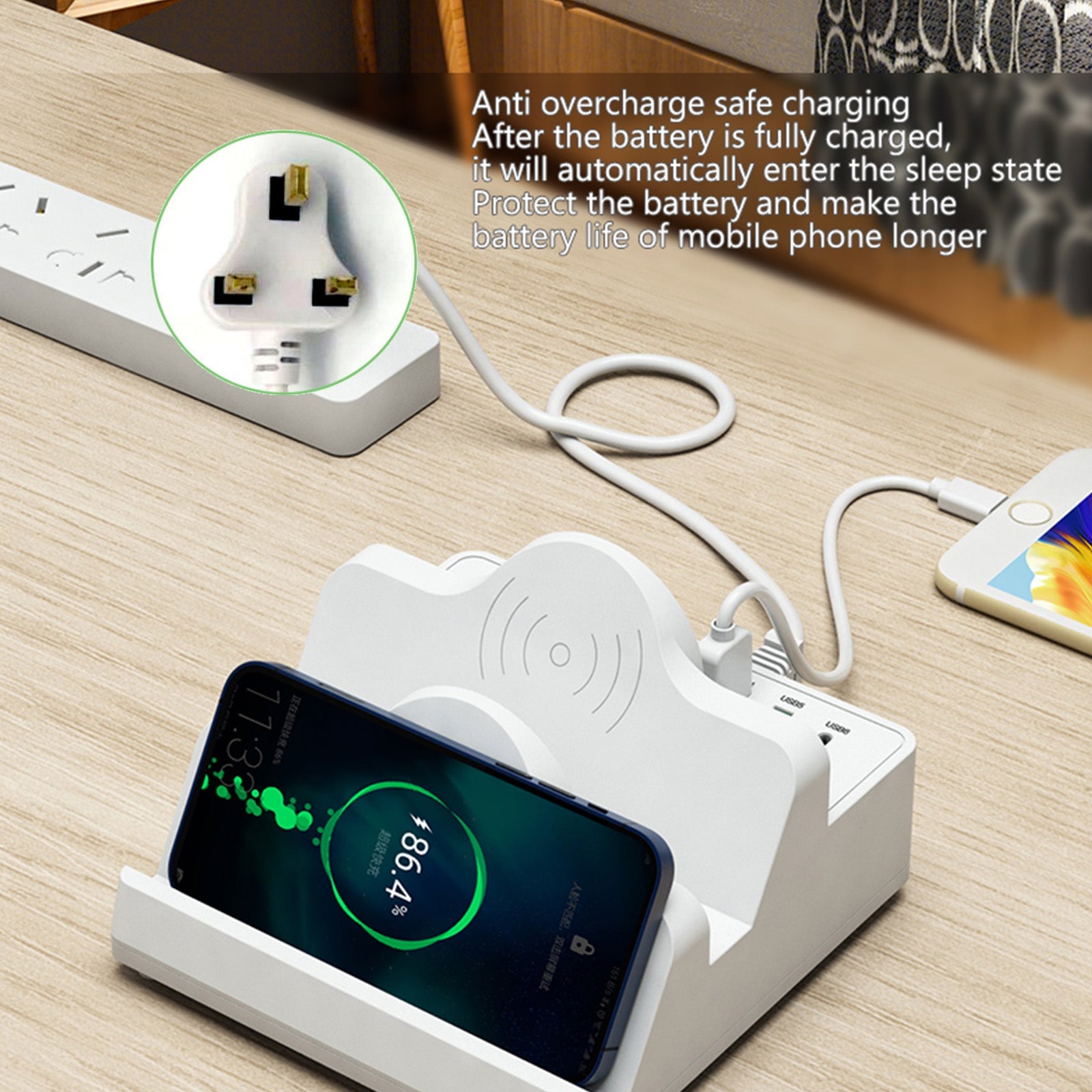 Dual Wireless Charging Station Dock USB 6 Port Multi Charger Holder UK Plug