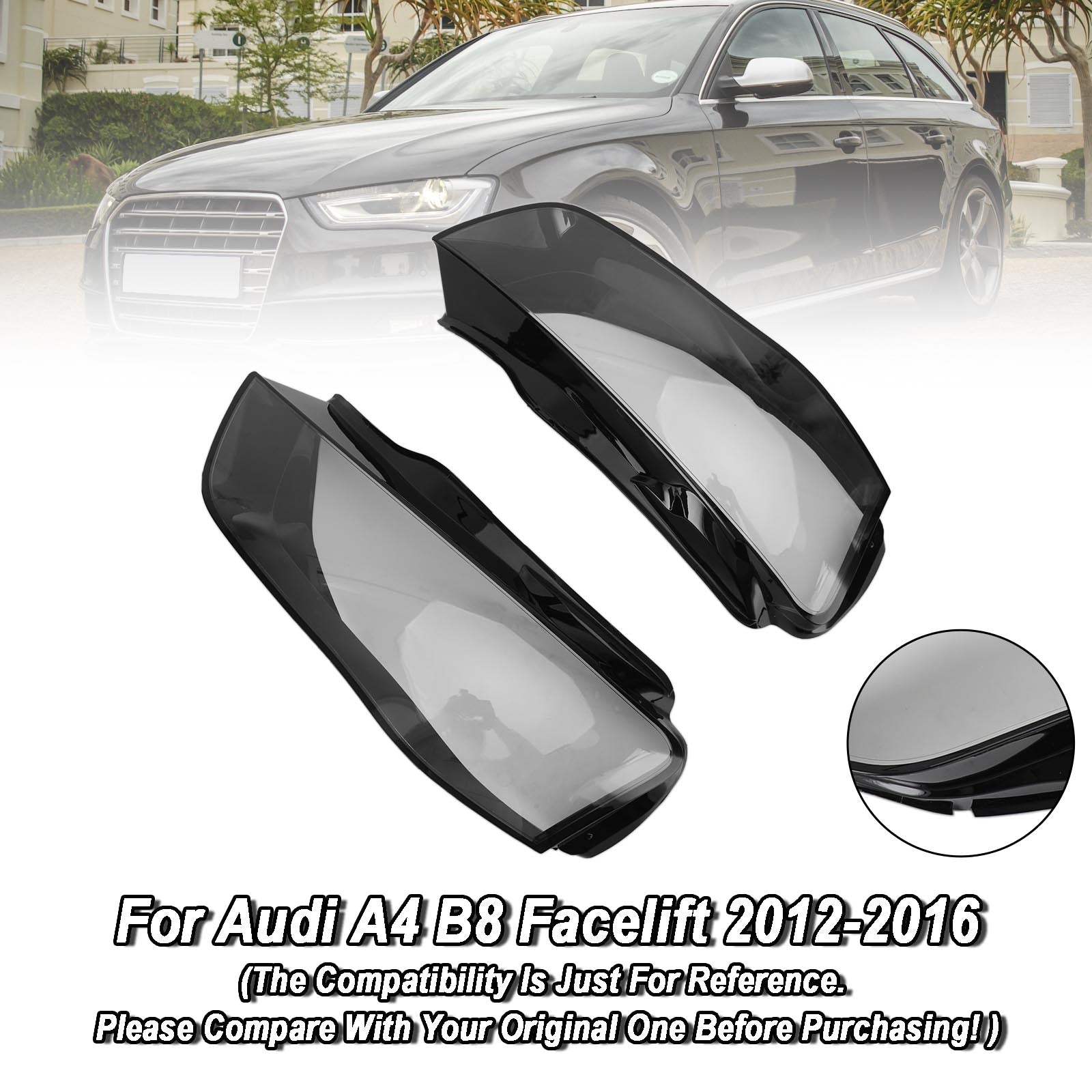 2012-2016 Audi A4 B8 Facelift Left +Right Headlight Lens Plastic Cover Shell