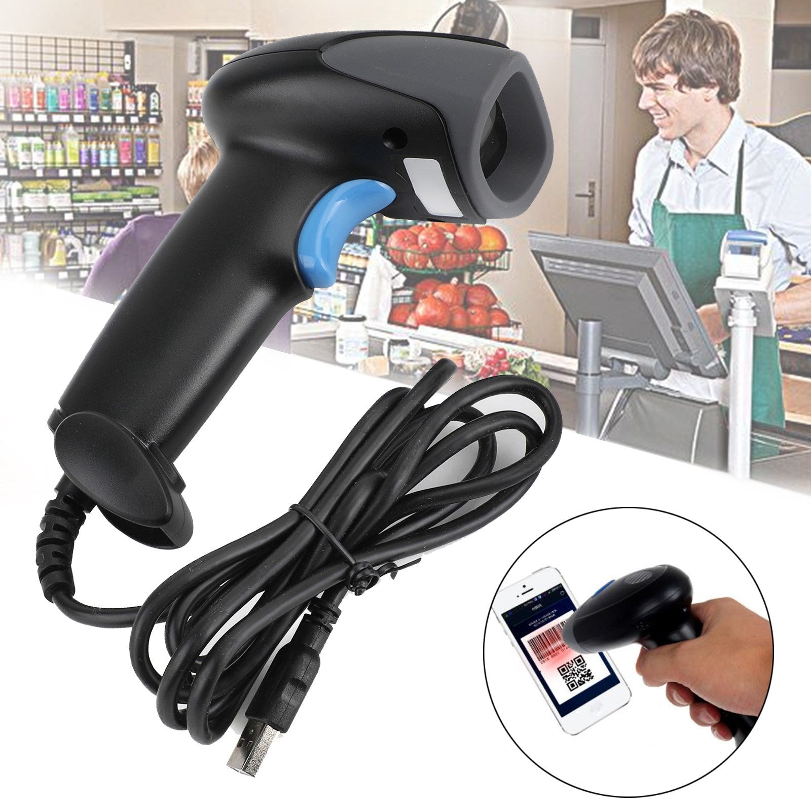 1D + 2D Portable Handheld USB Port Laser Barcode Scanner Bar Code Reader M930