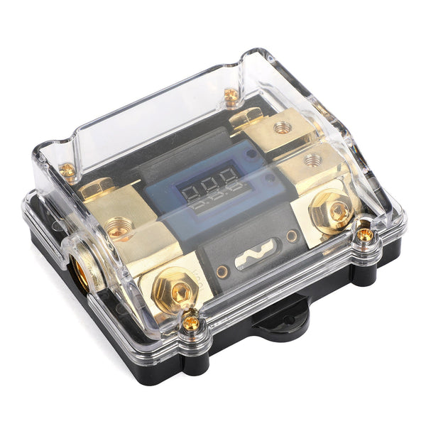 Clear Cover plastic housing LED Display 1x0 IN 2x4GA OUT Distribution Block Fuse Holder Splitter Nickel Plated Heat resistant for Car Audio Marine