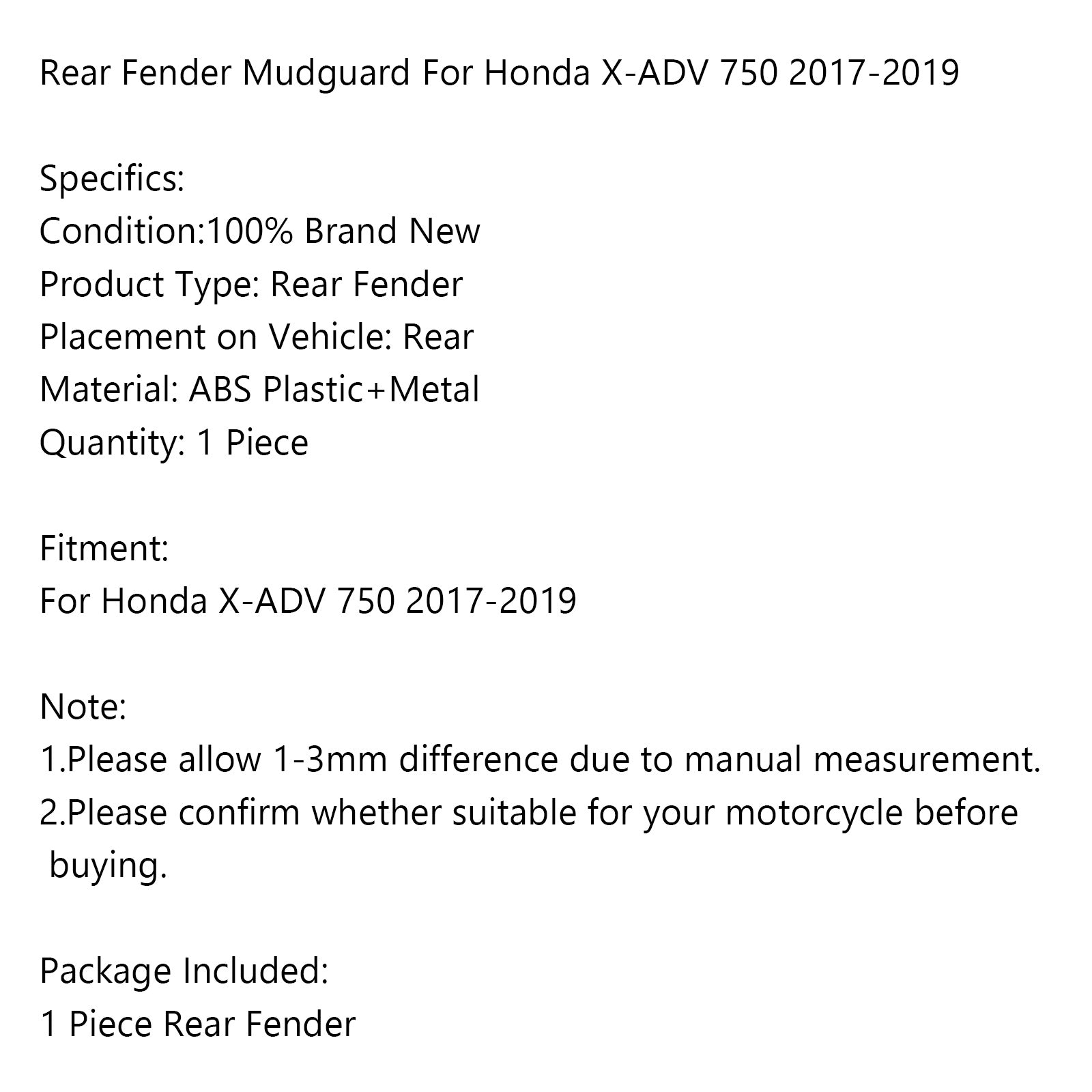 Guardabarros de guardabarros de motocicleta para Honda X-ADV 750 2017-2019 genérico