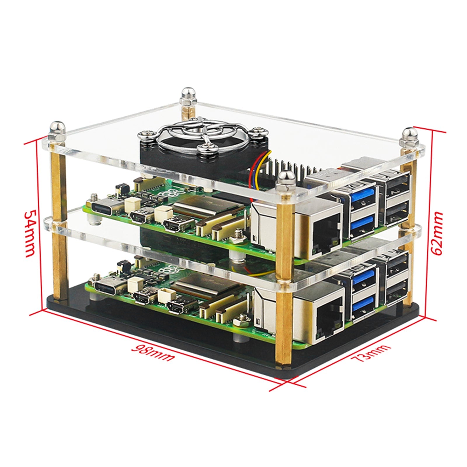 حافظة حماية شفافة من Raspberry Pi 5 بمروحة تبريد متعددة الطبقات من الأكريليك