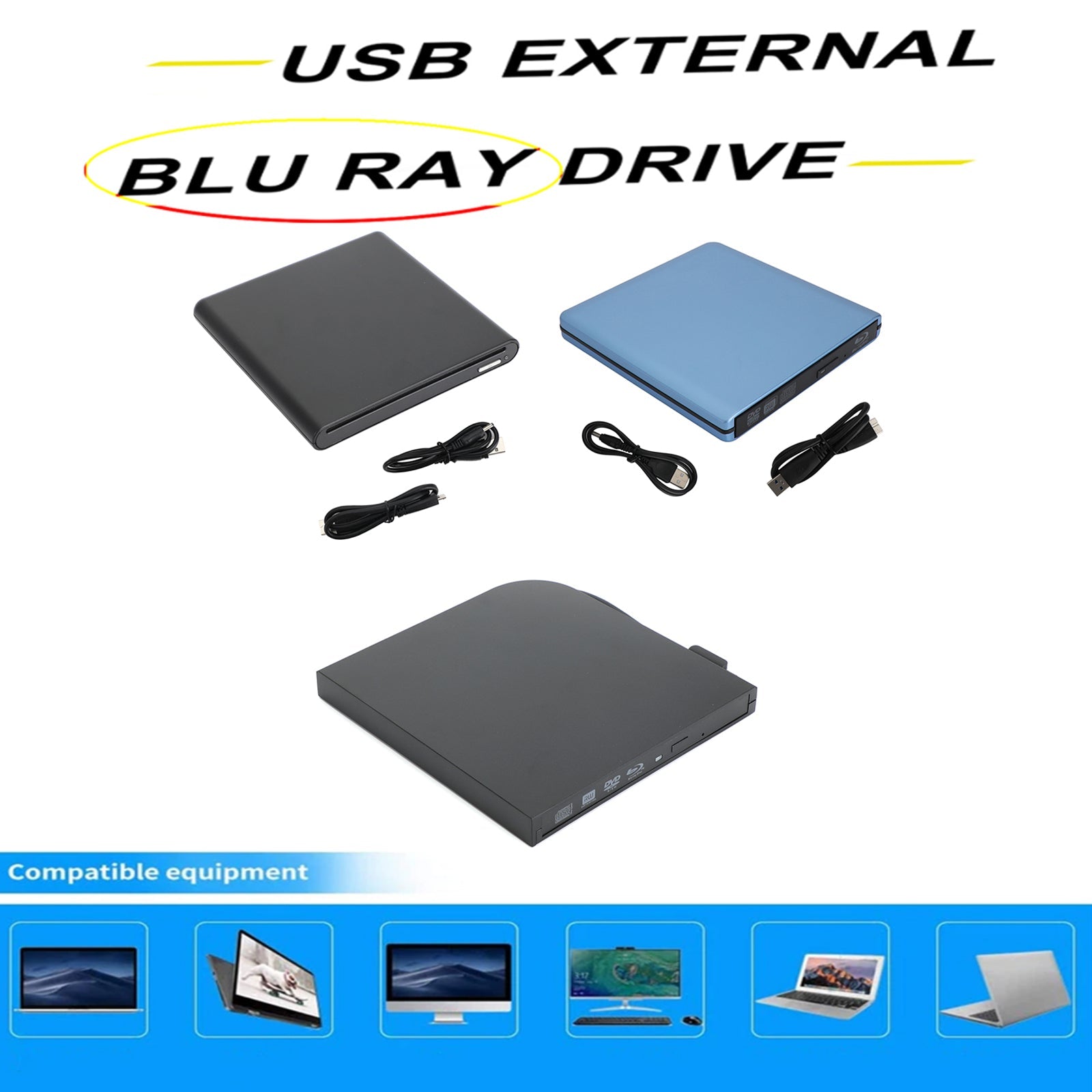 Blu ray Burner Slot In USB External BD-R BD DVD CD RW Disc Writer Movie Player