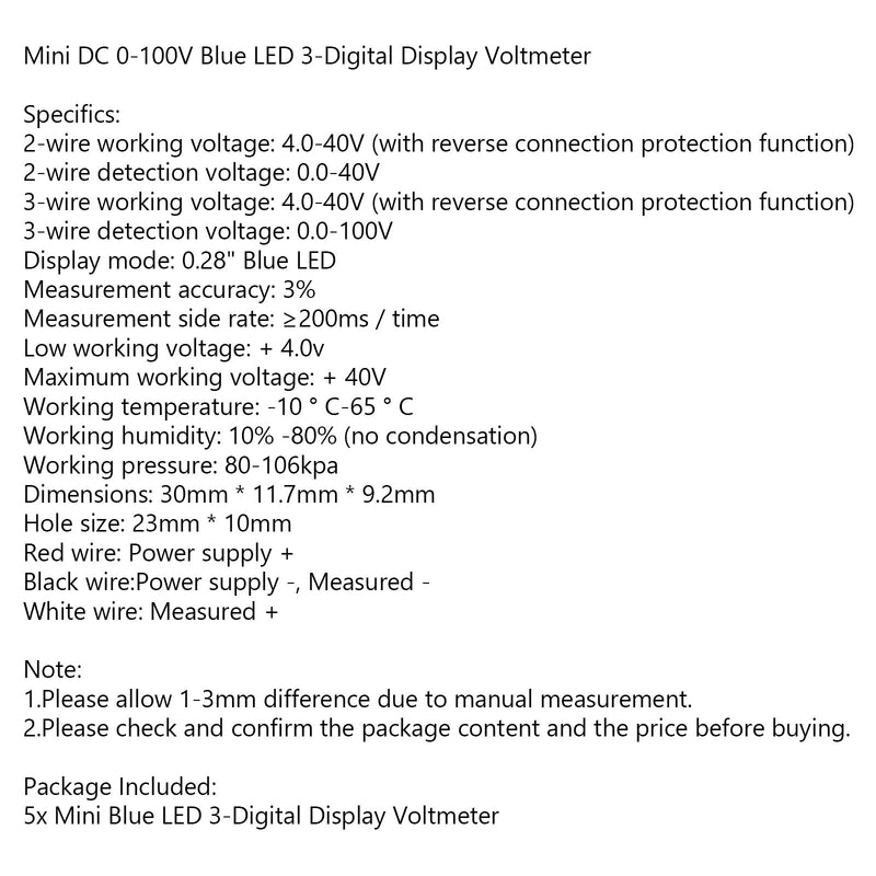 5x Mini DC 0-30V LED azul 3-Pantalla digital Voltaje Voltímetro Panel calibrable