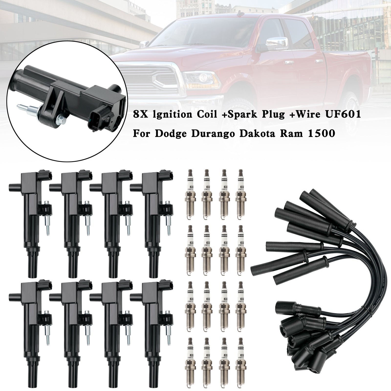 2008-2009 Chrysler Aspen Dodge Durango Jeep Commander (XK) V8 4.7L 8X lgnition Coil +Spark Plug +Wire UF601