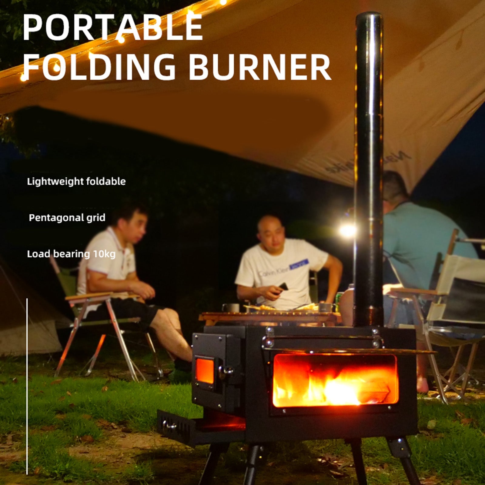 Outdoor Portable Tent Camping Wood Burning Stove with Pipe For Tent Cooking