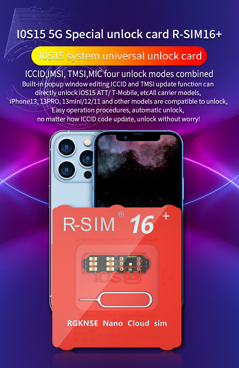 R-SIM 16+ Nano Desbloquear tarjeta RSIM compatible con iPhone 13 Pro 12 PRO MAX XS XR 8 IOS 15