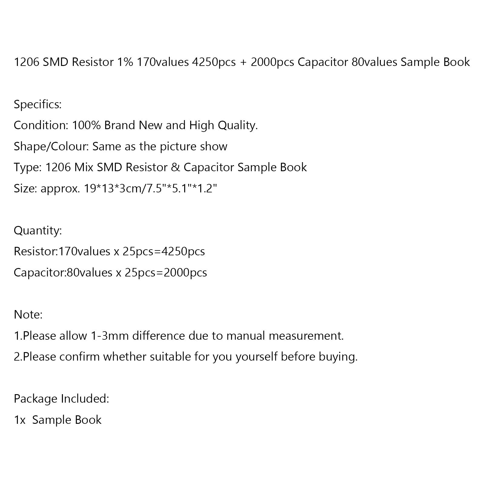 0201 0805 1206 0402 0603 1% SMD Chip Resistor 170values + Capacitor Sample Book