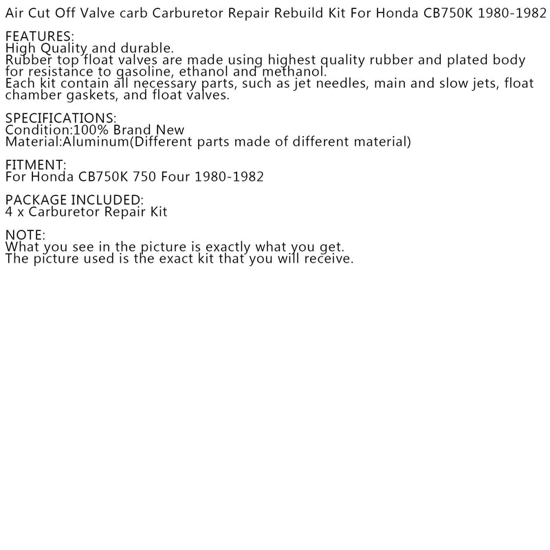4 Air Cut Off Valve Set carb repair kit For Honda CB750K 1980-82 replace 18-2795 Generic