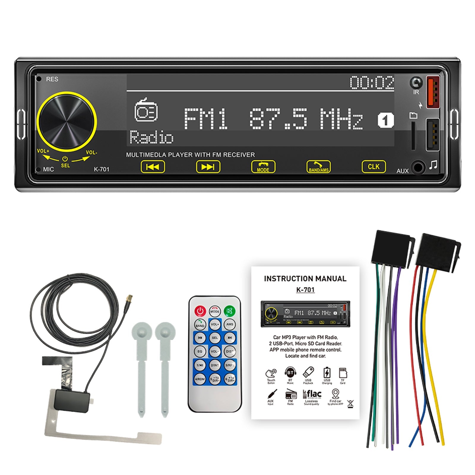 شاشة لمس 2.5D 1DIN راديو ستيريو بلوتوث FM مشغل MP3 للسيارة مع DAB