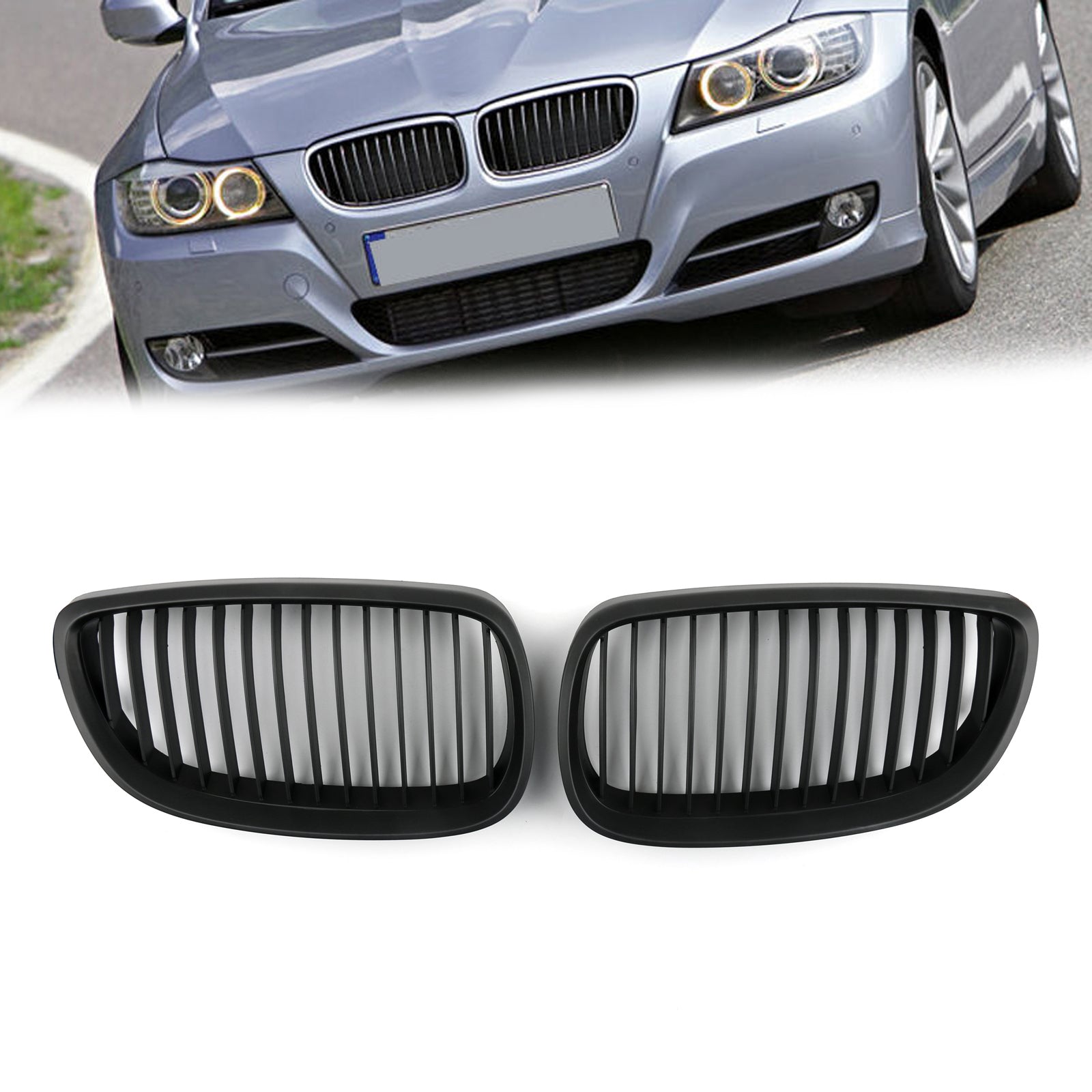 For 2006-2009 BMW E92 E93 2DR LCI Kidney Grill Grille Mesh Matt Black